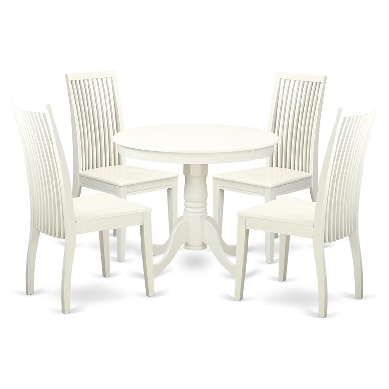 Pemberly Row 5-Piece Traditional Round Wood Dining Set in Linen White