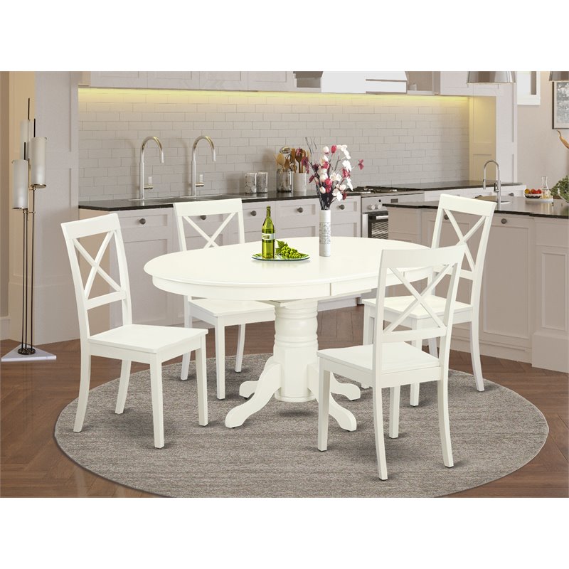 Pemberly Row 5-Piece Dining Set with Round Table in Linen White Finish
