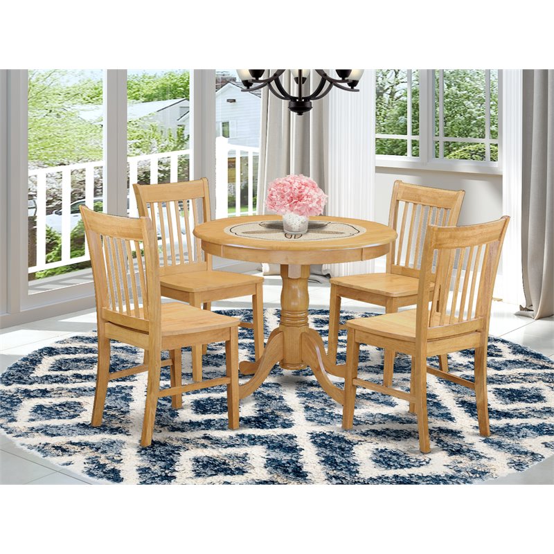 Pemberly Row Antique 5-Piece Dining Table Set with Wood Chairs in Oak Finish