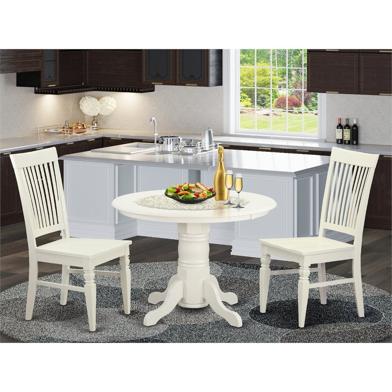 Pemberly Row 3-Piece Round Wood Kitchen Set in Linen White Finish