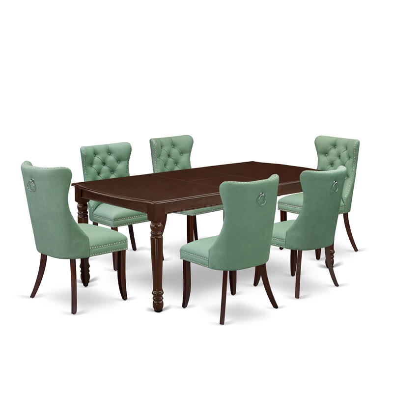 Pemberly Row 7-Piece Mahogany Dining Set with Faux Leather and Tufted Chairs