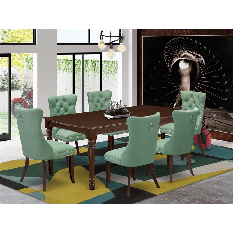 Pemberly Row 7-Piece Mahogany Dining Set with Faux Leather and Tufted Chairs