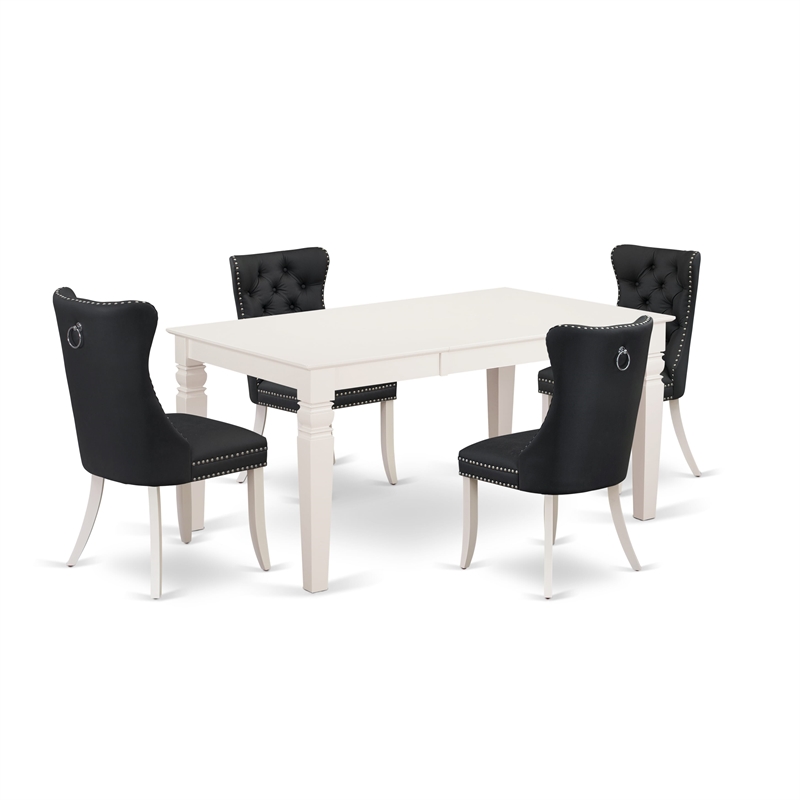 Pemberly Row 5-Piece Linen White Dining Table Set with Faux Leather Chairs
