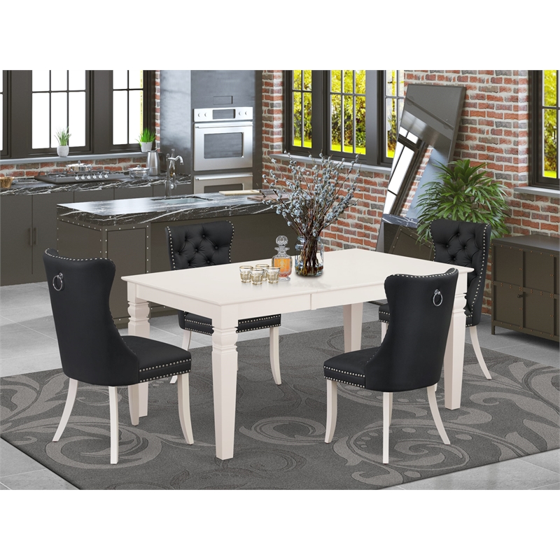 Pemberly Row 5-Piece Linen White Dining Table Set with Faux Leather Chairs