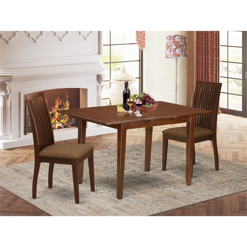 Pemberly Row 3-Piece Mahogany Dining Set with Linen Seat Chairs