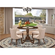 Pemberly Row 5-Piece Antique Walnut Round Table Set with Tan Upholstery