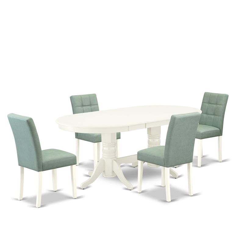 Pemberly Row 5-Piece Acacia Wood Dining Table Set in Linen White/Green