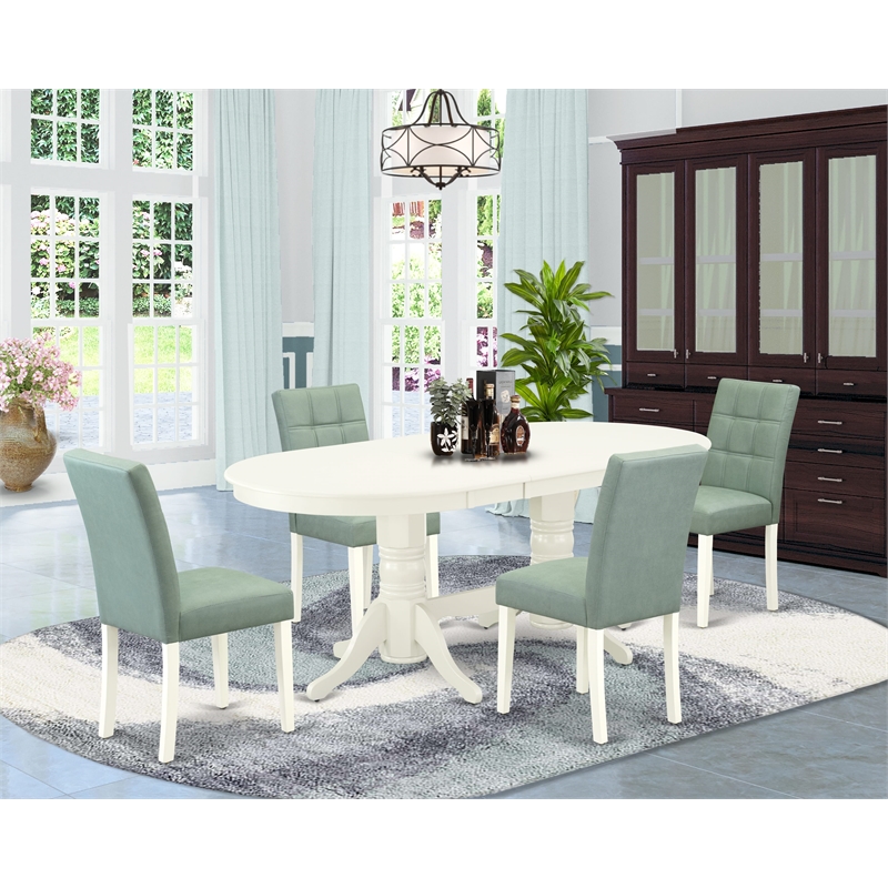 Pemberly Row 5-Piece Acacia Wood Dining Table Set in Linen White/Green