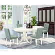 Pemberly Row 5-Piece Acacia Wood Dining Table Set in Linen White/Green
