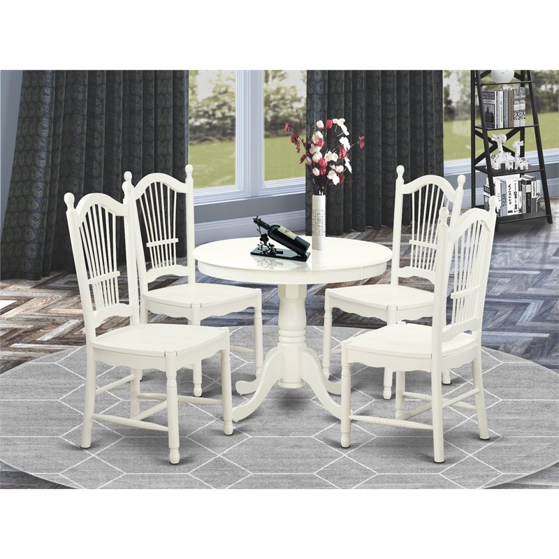 Pemberly Row 5-Piece White Wood Round Dining Set with Slatted Chairs