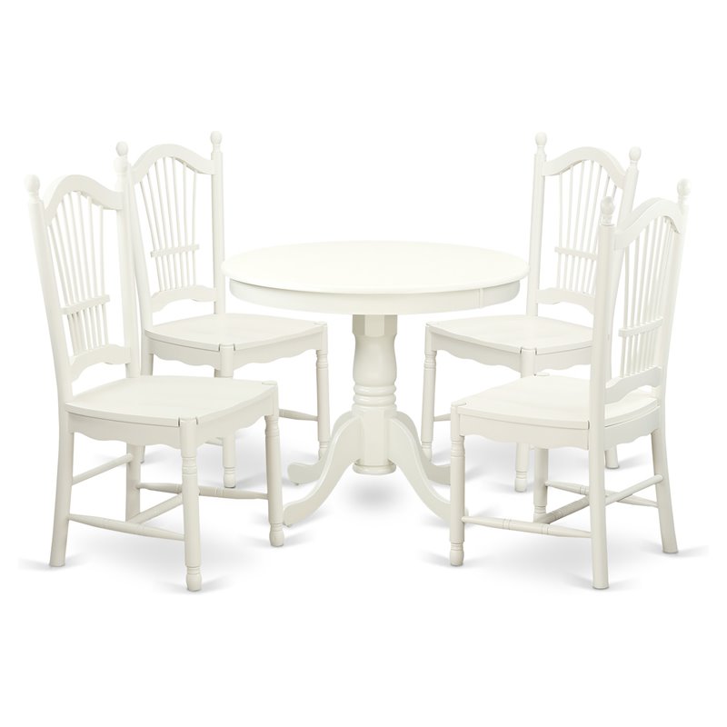 Pemberly Row 5-Piece White Wood Round Dining Set with Slatted Chairs