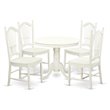 Pemberly Row 5-Piece White Wood Round Dining Set with Slatted Chairs