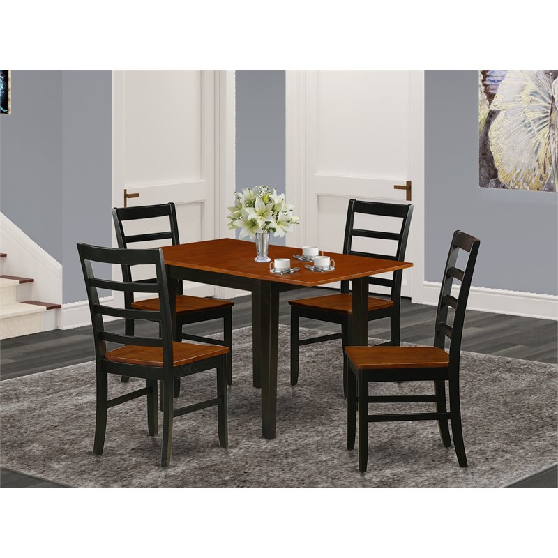 Pemberly Row 5-Piece Dining Set with Ladder Back Chairs in Black and Cherry