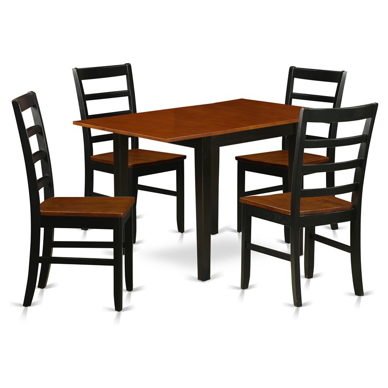 Pemberly Row 5-Piece Dining Set with Ladder Back Chairs in Black and Cherry