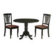 Pemberly Row 3-Piece Wood Dining Set with Round Drop Leaf Table in Black