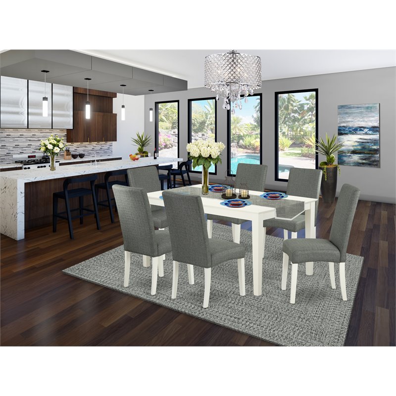 Pemberly Row Capri 7-Piece Wood Dining Set with Upholstered Chairs