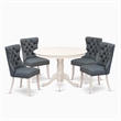 Pemberly Row 5-Piece Wood Round Dining Set in Linen White & Platinum Gray