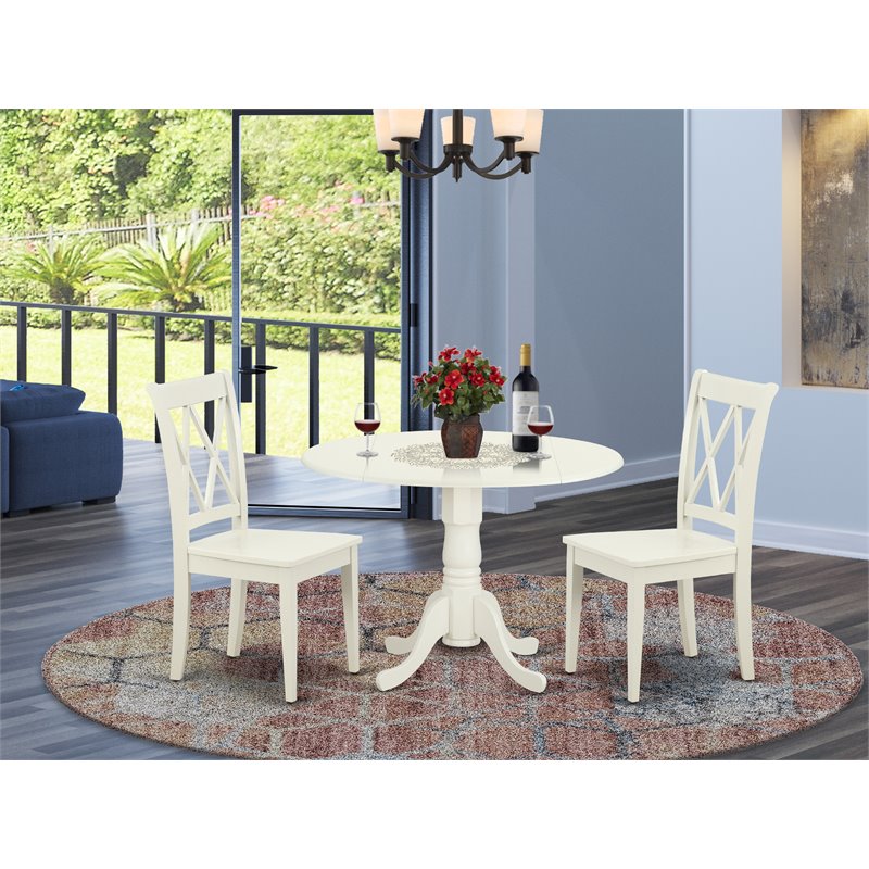 Pemberly Row 3-Piece Dining Table Set in Linen White Solid Wood Finish