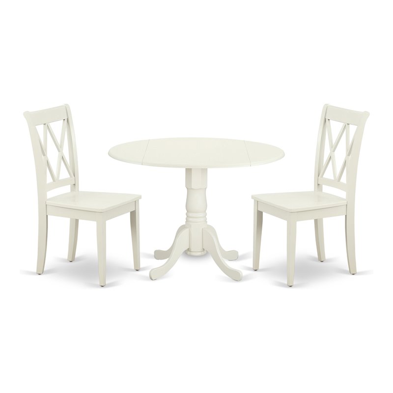 Pemberly Row 3-Piece Dining Table Set in Linen White Solid Wood Finish