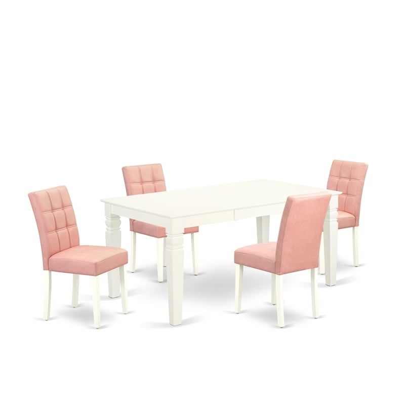 Pemberly Row 5-Piece Dinette Set with Faux Leather in Linen White/Beige Red