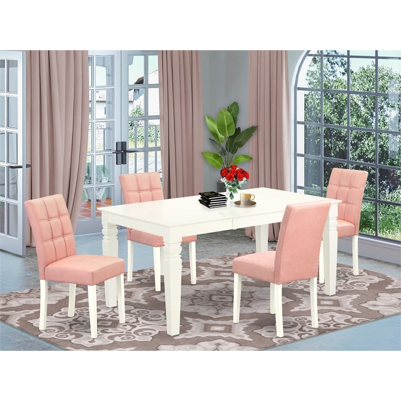 Pemberly Row 5-Piece Dinette Set with Faux Leather in Linen White/Beige Red