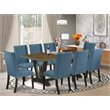 Pemberly Row 9-Piece Wood Dining Set with Black Finish and Mineral Blue Chairs