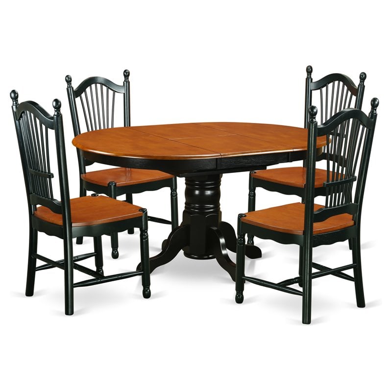 Pemberly Row 5-Piece Dining Set with Pedestal Table in Black and Cherry