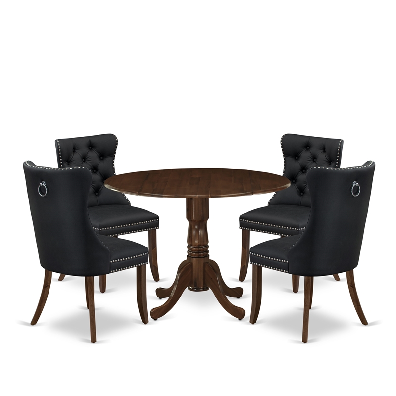 Pemberly Row 5-Piece Dining Set with Upholstered Chairs in Antique Walnut