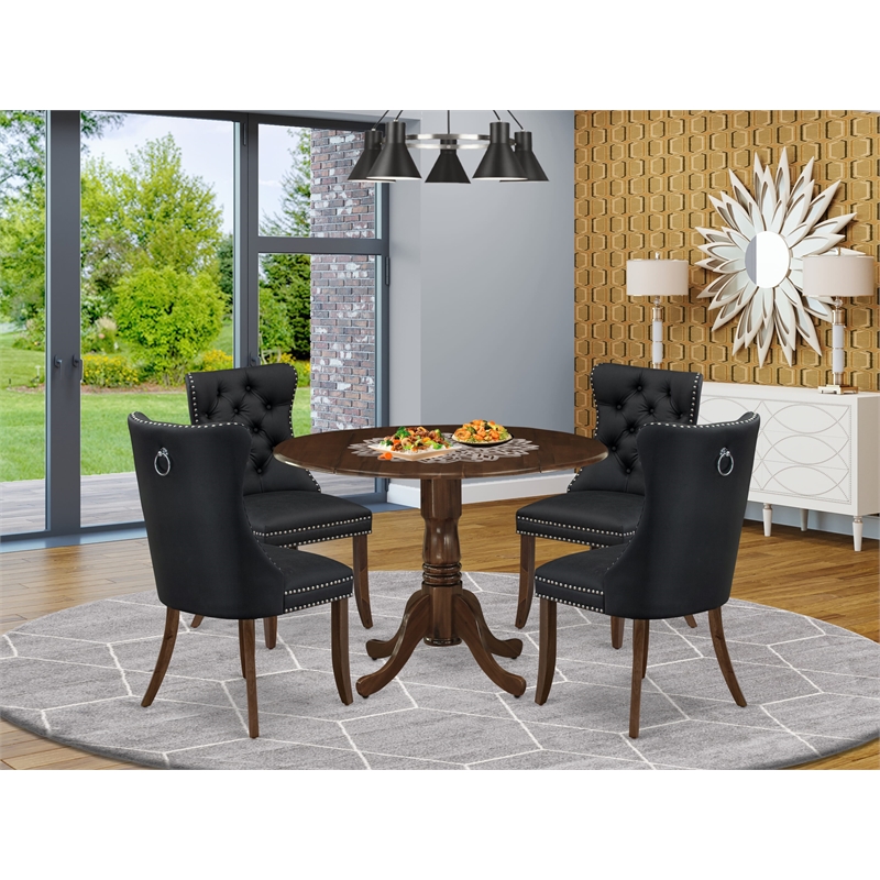 Pemberly Row 5-Piece Dining Set with Upholstered Chairs in Antique Walnut