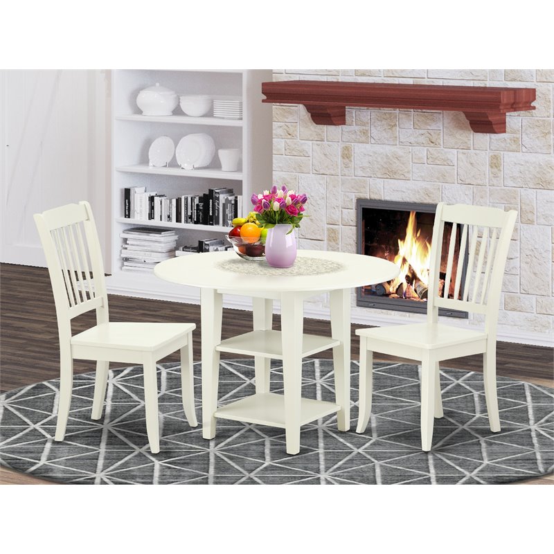 Pemberly Row 3-Piece Wooden Dining Set with Slatted Back in Linen White