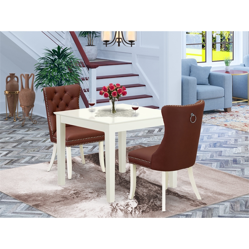 Pemberly Row 3-Piece Table and Parsons Chairs Set in Linen White/Burgundy