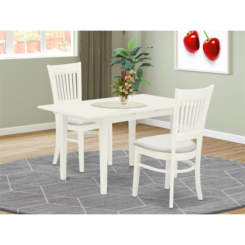 Pemberly Row 3-Piece Dining Set with Wood Table and Fabric Chairs in Linen White