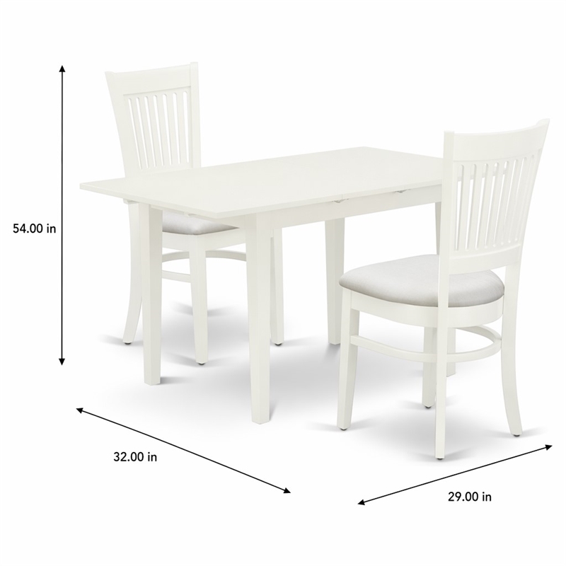 Pemberly Row 3-Piece Dining Set with Wood Table and Fabric Chairs in Linen White