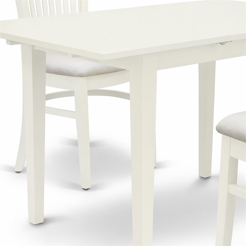 Pemberly Row 3-Piece Dining Set with Wood Table and Fabric Chairs in Linen White