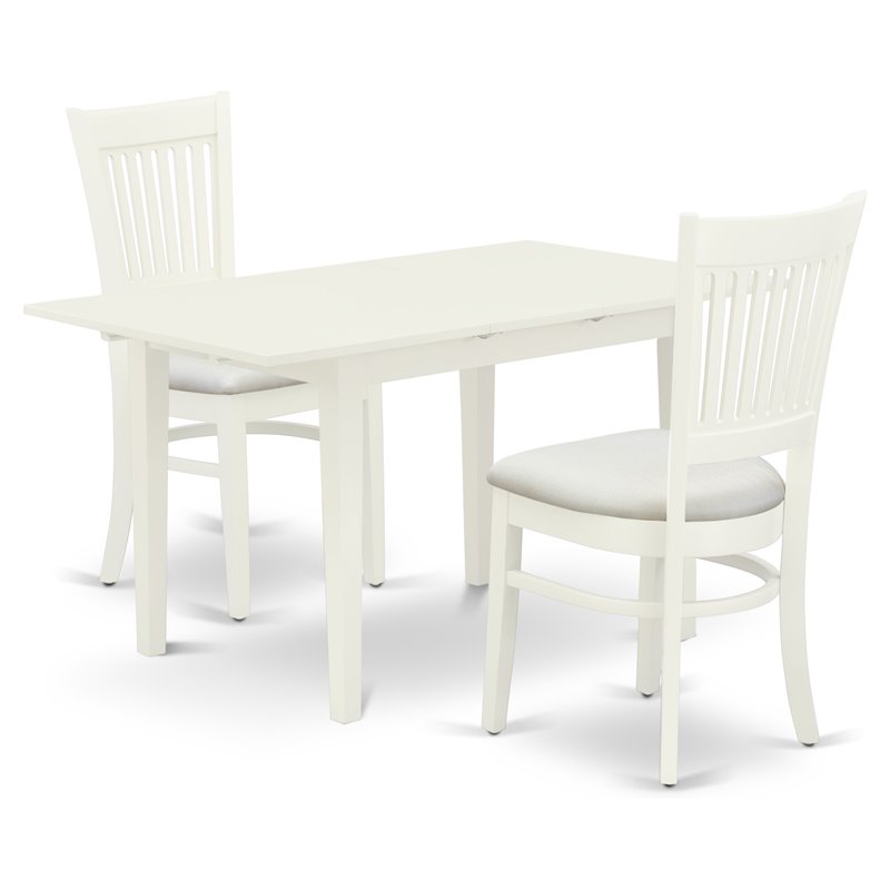 Pemberly Row 3-Piece Dining Set with Wood Table and Fabric Chairs in Linen White