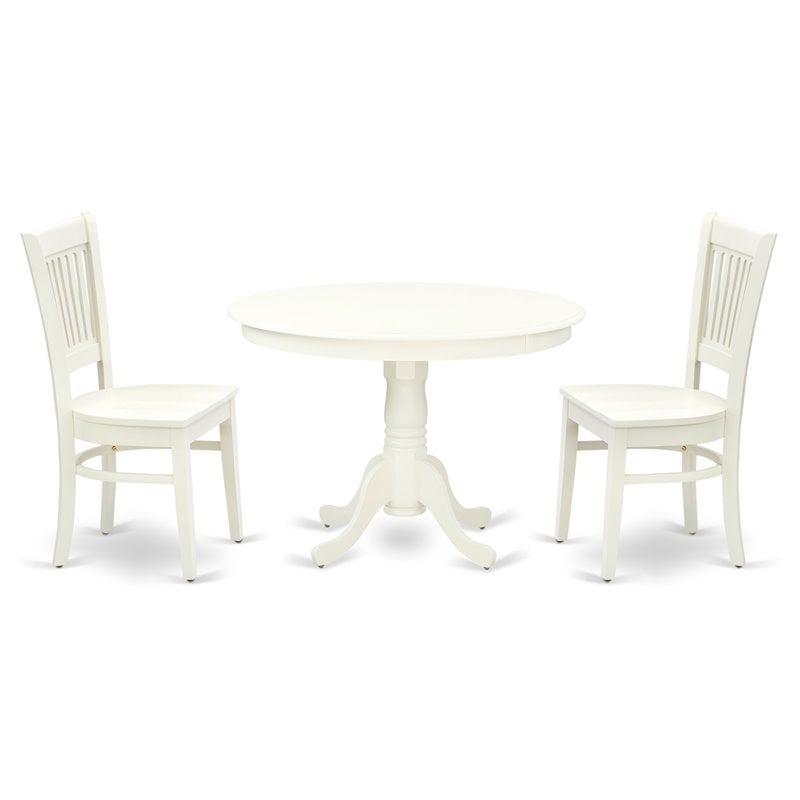 Pemberly Row 3-Pc Dining Set with Slatted Chairs and Pedestal Table in White