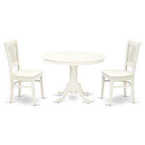 Pemberly Row 3-Pc Dining Set with Slatted Chairs and Pedestal Table in White
