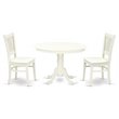 Pemberly Row 3-Pc Dining Set with Slatted Chairs and Pedestal Table in White