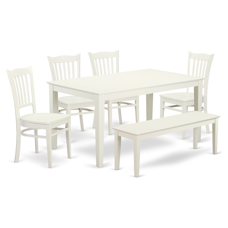 Pemberly Row Capri 6-Piece Wood Dining Set with Linen White Table and Bench