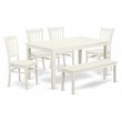 Pemberly Row Capri 6-Piece Wood Dining Set with Linen White Table and Bench