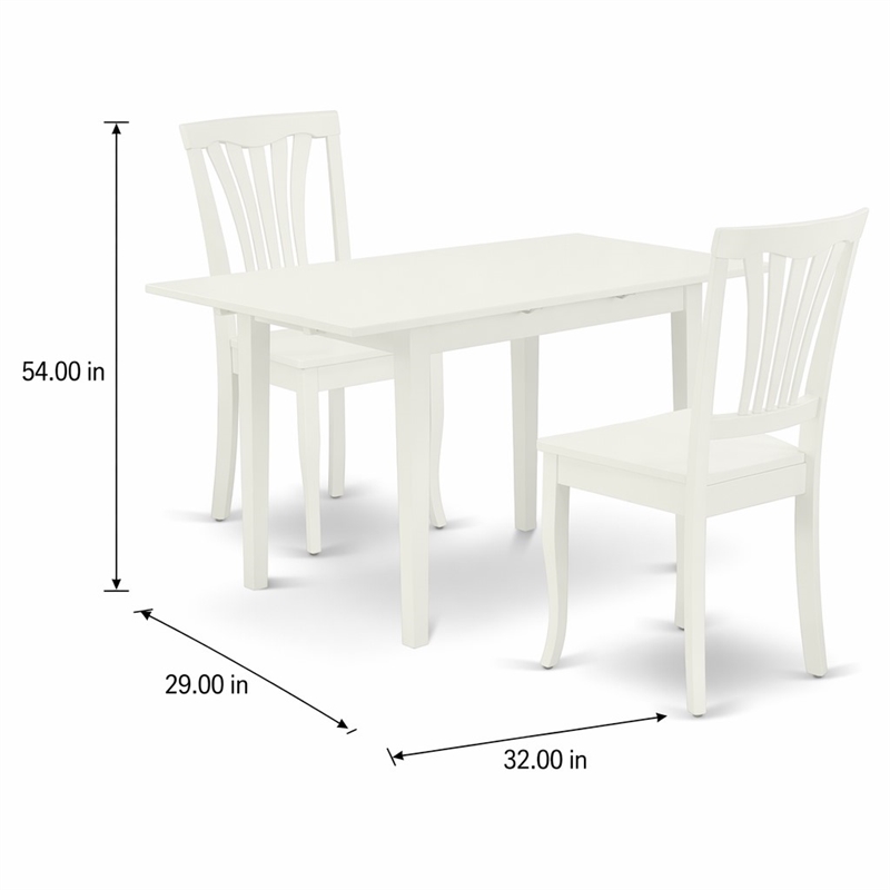 Pemberly Row Norfolk 3-Piece Wood Dining Set with Slatted Back in White