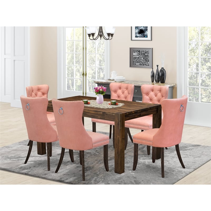 Pemberly Row 7-Piece Rubber Wood Dining Table Set in Distressed Jacobean