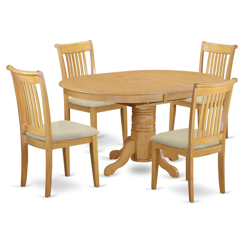 Pemberly Row 5-Piece Wood Dining Set in Oak with Linen Seats