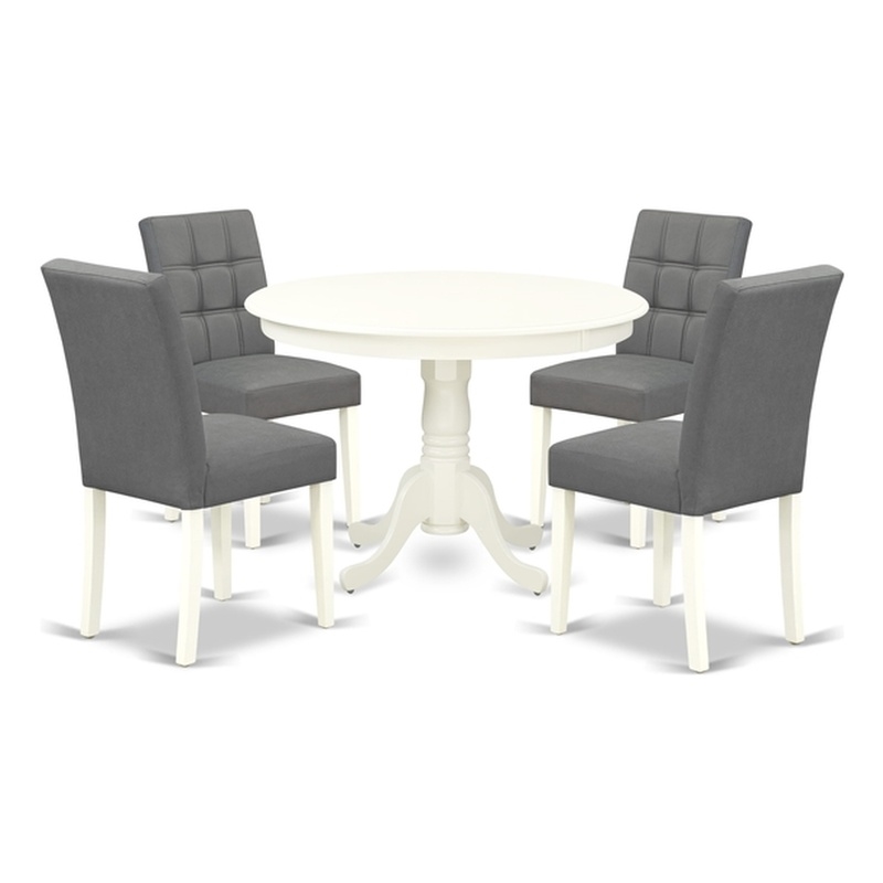 Pemberly Row 5-Piece Dining Table and Chair Set in Linen White and Platinum Gray