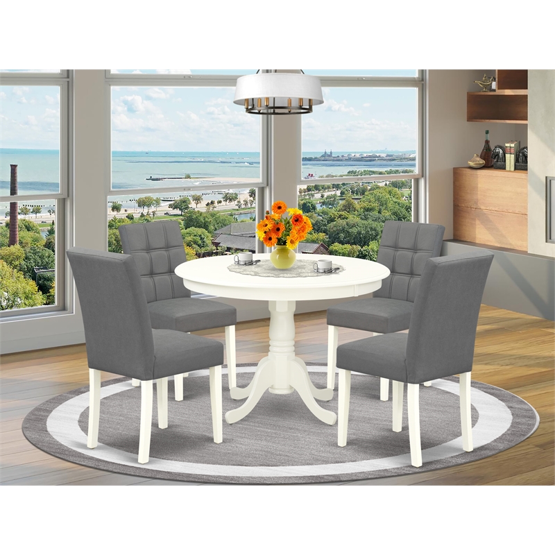 Pemberly Row 5-Piece Dining Table and Chair Set in Linen White and Platinum Gray