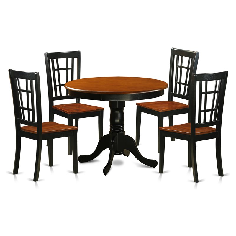 Pemberly Row Antique 5-Piece Dining Set in Black and Cherry Wood Finish