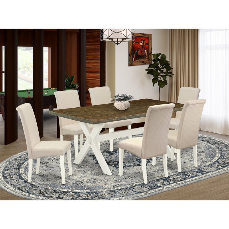 Pemberly Row 7-Piece Dinette Set Wood Construction Cream Linen Fabric