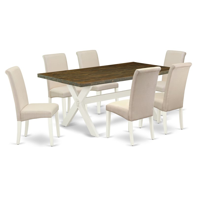Pemberly Row 7-Piece Dinette Set Wood Construction Cream Linen Fabric