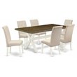 Pemberly Row 7-Piece Dinette Set Wood Construction Cream Linen Fabric