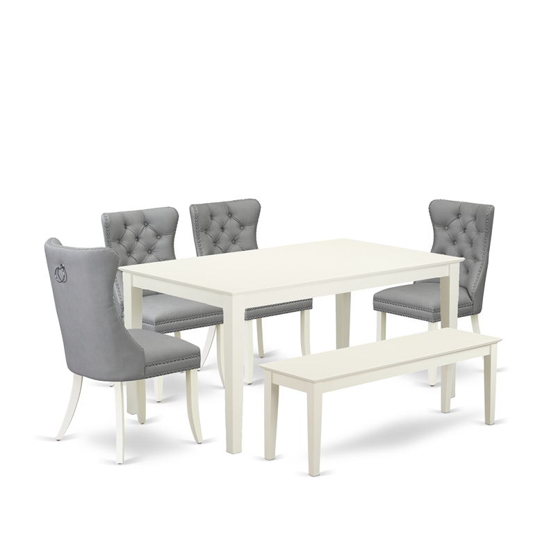Pemberly Row 6-Piece Rubberwood Dining Table Set Linen White Light Gray
